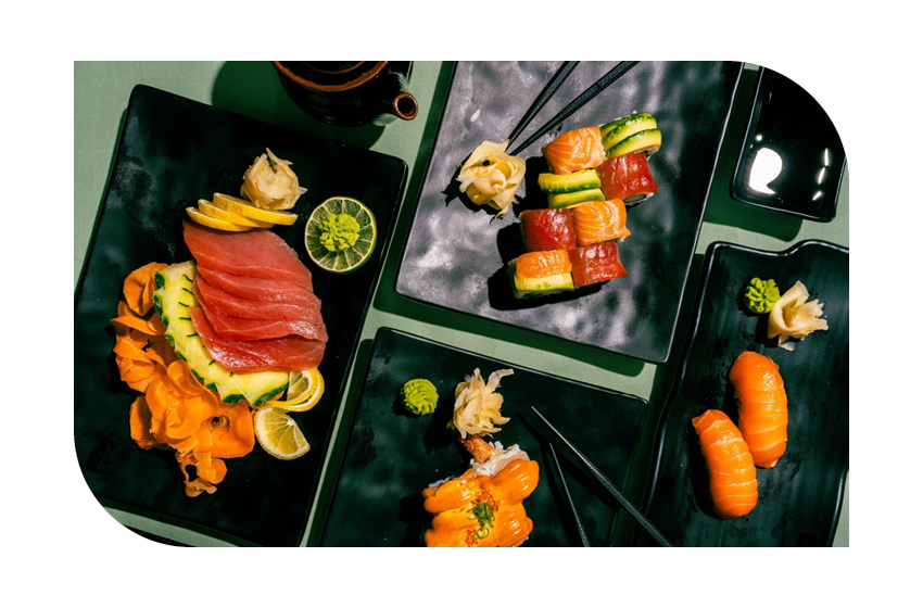 sushi on plates